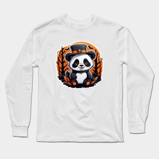 Adorable panda bear wearing a top hat, halloween art Long Sleeve T-Shirt